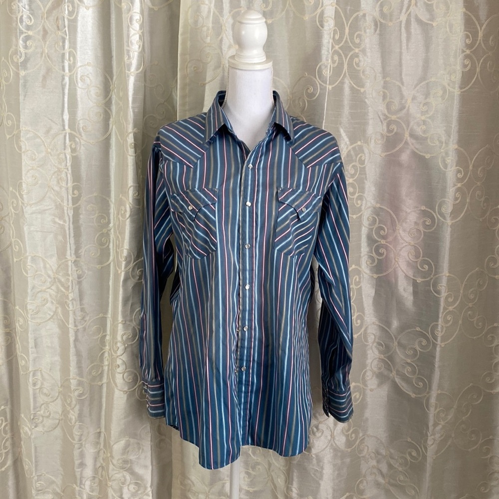 Ely Cattleman Vintage Pearl Snap Cowboy Cut Shirt, blue pinstripe 👕